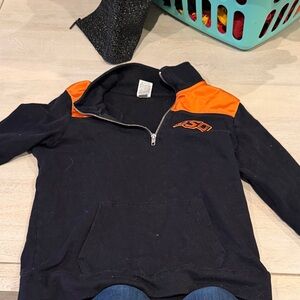 Pink Victoria's Secret Oklahoma State OSU Black and Orange Quarter-Zip Pullover